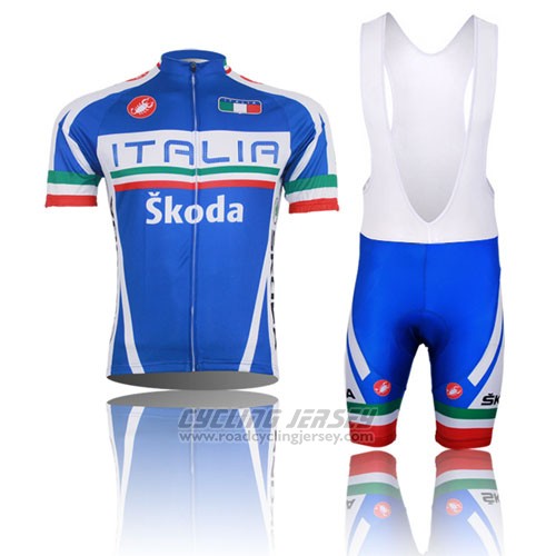 2014 Cycling Jersey Italy Blue and Red Short Sleeve and Bib Short